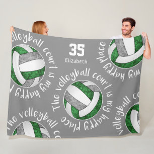 Green grey volleyball court happy place typography fleece blanket