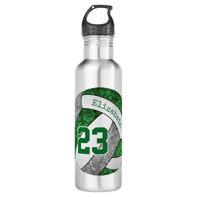 green grey volleyball girls' custom team colours 710 ml water bottle (Front)