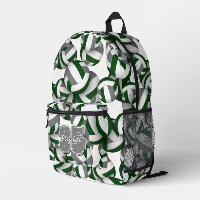 green grey volleyball pattern sports team colours printed backpack (Back Corner Right)