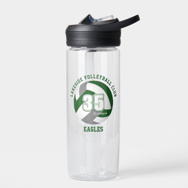 green grey volleyball team colours kids name water bottle (Left)