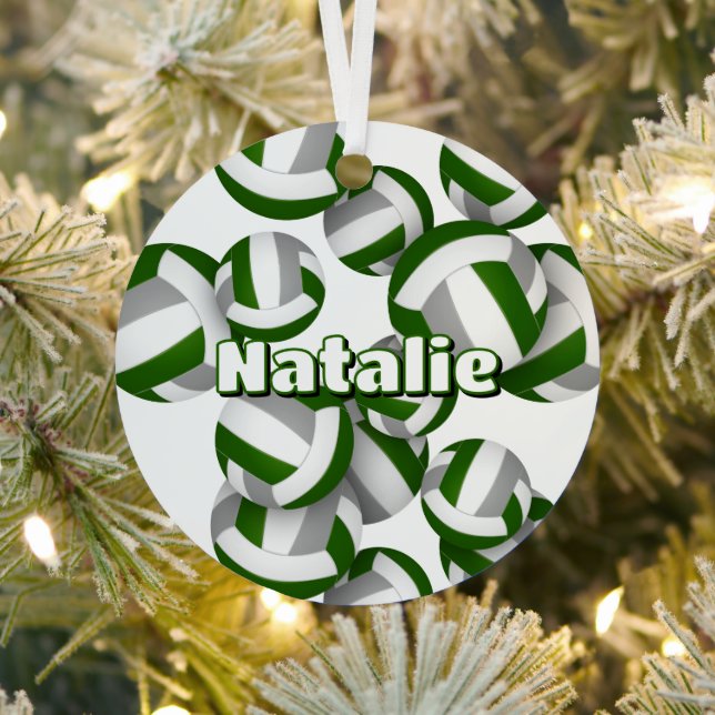 green grey volleyballs w athlete name keepsake metal ornament (Insitu)