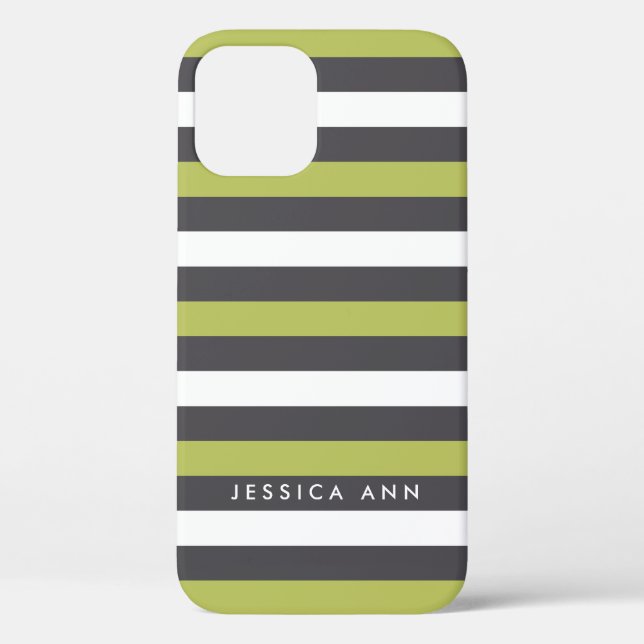 Green Grey White Chic Stripes Case-Mate iPhone Case (Back)