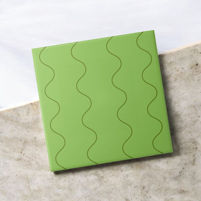 Green Groovy Wavy Line Abstract Modern Minimalist  Tile (Creator Uploaded)