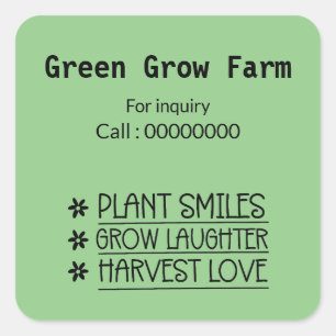 Green grow farm Contact no. square enquiry sticker