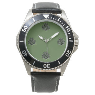 Green grundge trendy man Irish lucky shamrock Watch