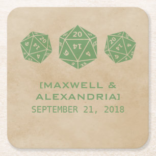 Green Grunge D20 Dice Gamer Paper Coasters