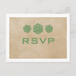 Green Grunge D20 Dice Gamer RSVP Postcard