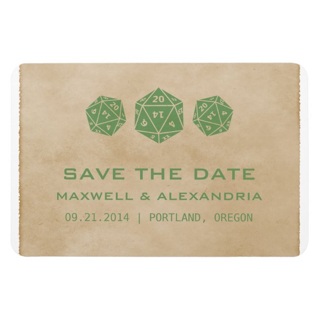 Green Grunge D20 Dice Gamer Save the Date Magnet (Horizontal)