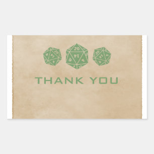 Green Grunge D20 Dice Gamer Thank You Stickers