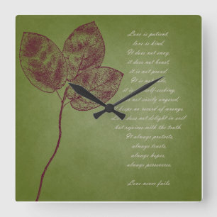 Green Grunge Leaves Square Wall Clock