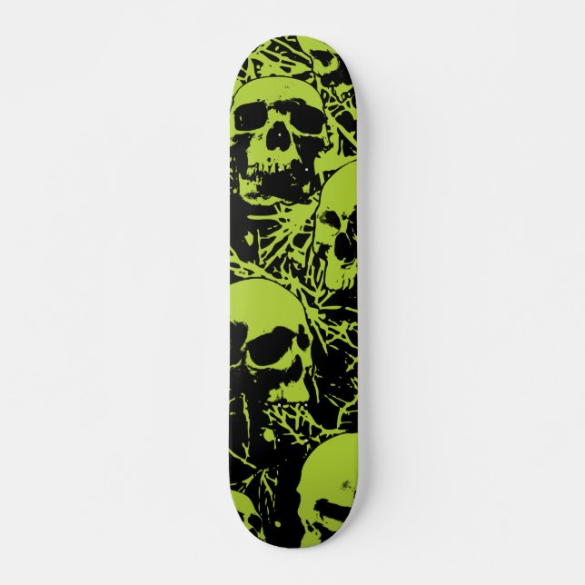Green Grunge Skulls Skateboard (Front)