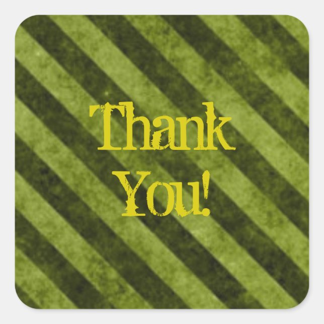 Green Grunge Stripes Thank You Square Sticker (Front)