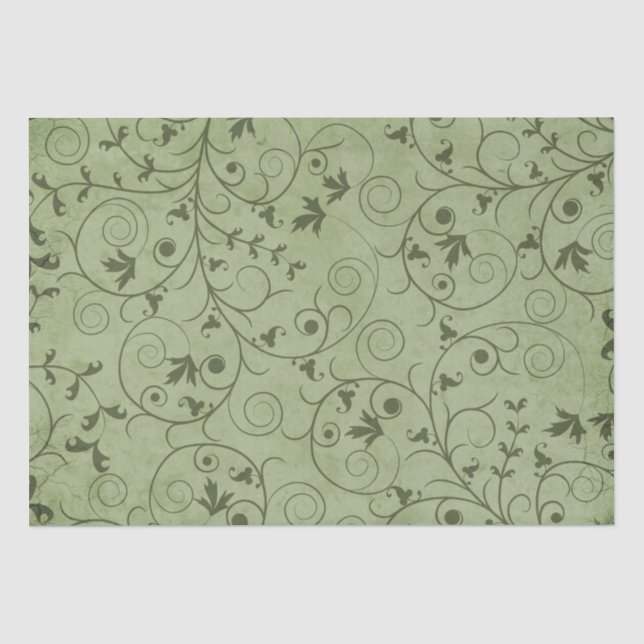 Green Grungy Floral Tissue Paper (Front)