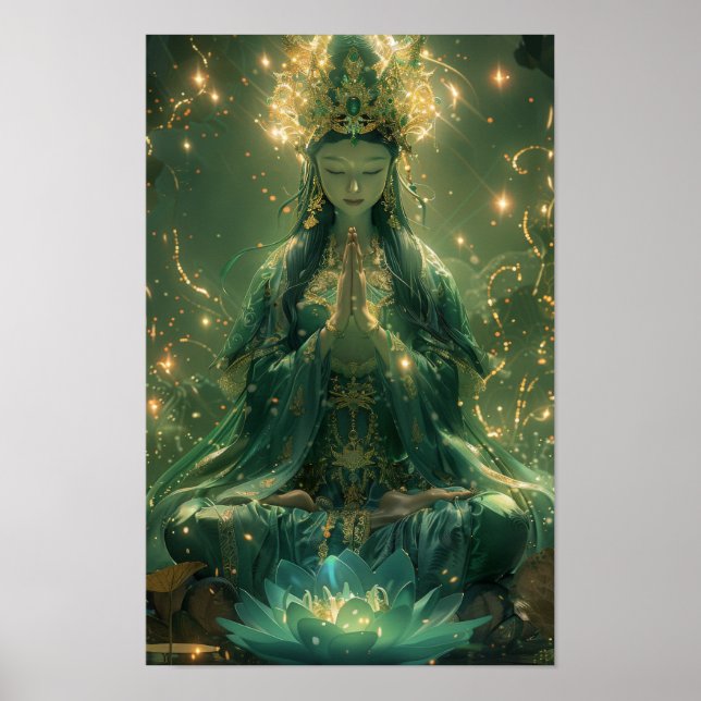 Green GuanYin Poster - Serene Buddhist Artwork (Front)