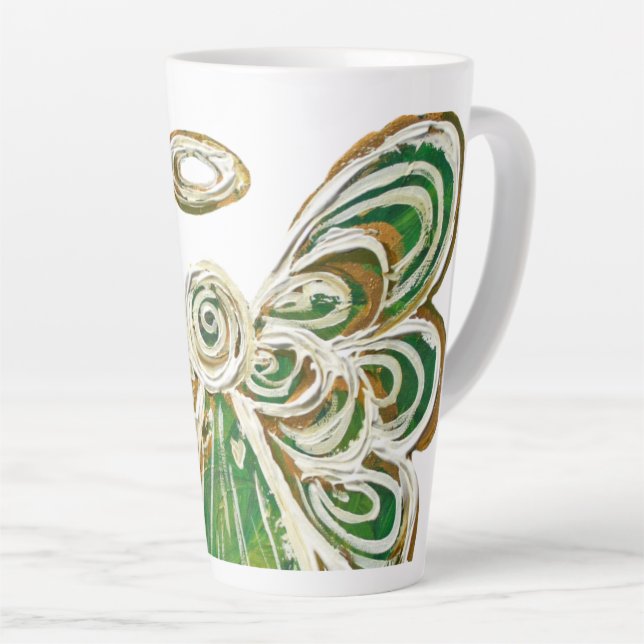Green Guardian Angel Art Custom Latte Mug Cup (Right Angle)
