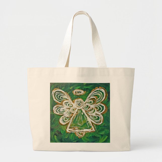 Green Guardian Angel Art Custom Tote Bag (Front)