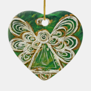 Green Guardian Angel Art Holiday Ornament
