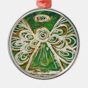 Green Guardian Angel Art Holiday Ornament