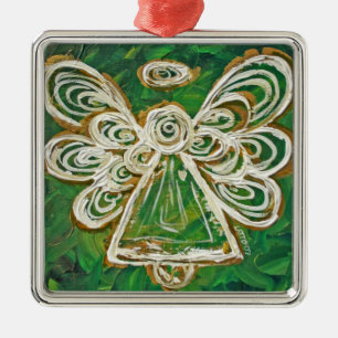 Green Guardian Angel Art Holiday Ornament