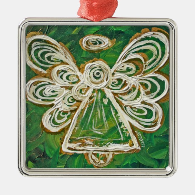 Green Guardian Angel Art Holiday Ornament (Front)