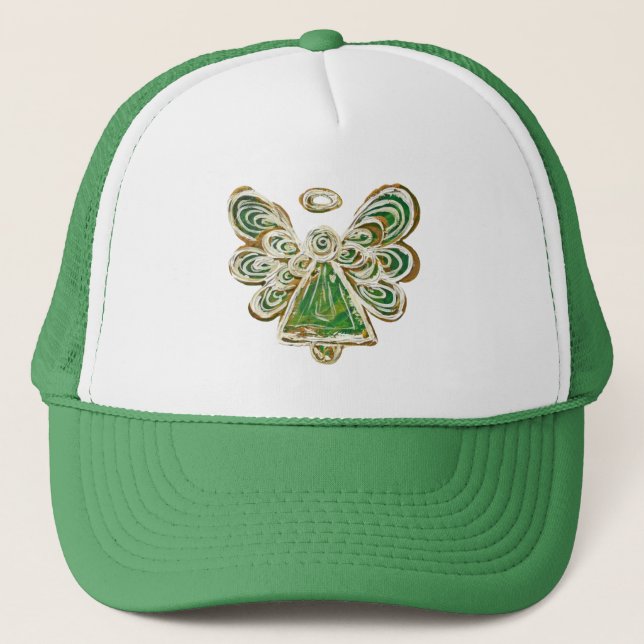 Green Guardian Angel Custom Art Cap or Hat (Front)