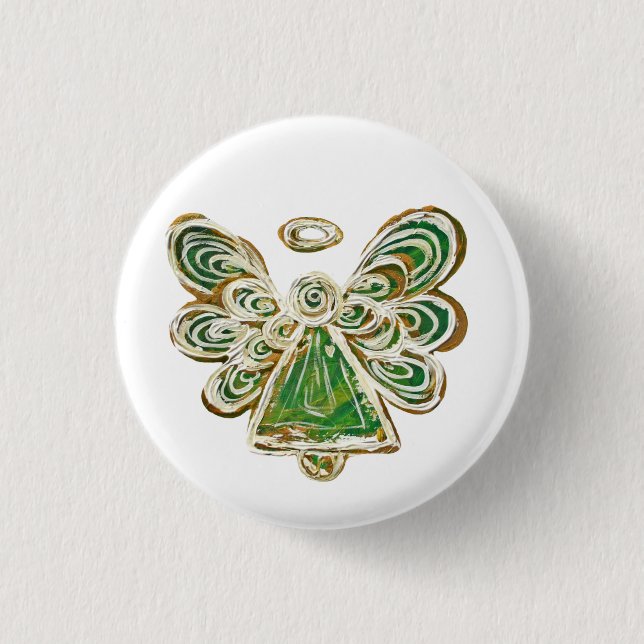 Green Guardian Angel Custom Holiday Button Pins (Front)