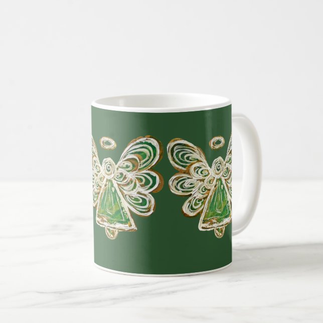 Green Guardian Angel Holiday Art Café Mug Cup (Devant droit)