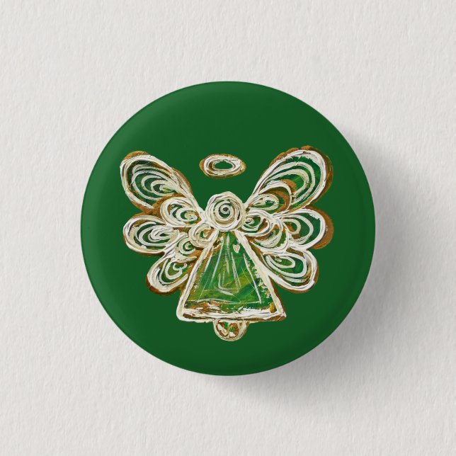 Green Guardian Holiday Angel Custom Button Pins (Front)
