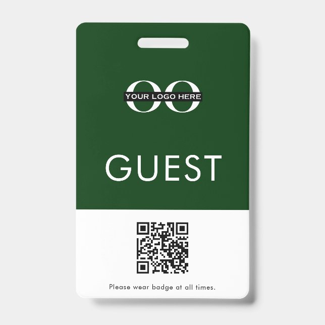Green Guest Badge with Custom Logo and QR Code (Front)