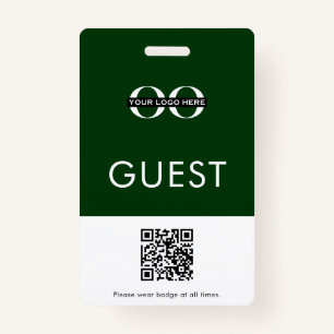 Green Guest Badge with Custom Logo and QR Code