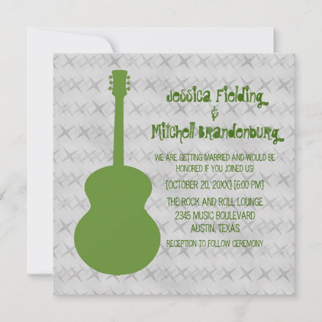 Green Guitar Grunge Wedding Invite (Front)