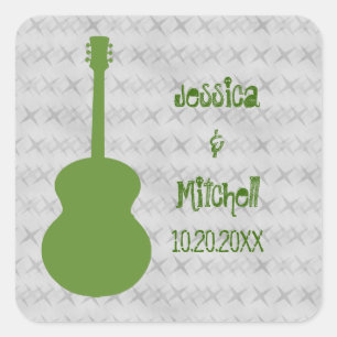 Green Guitar Grunge Wedding Stickers