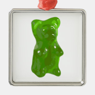 Green Gummy Bear Candy Metal Ornament