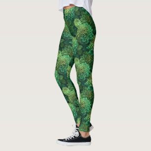 Green Gym Wear  Dahlias Floral Bridesmaid Gift Leggings