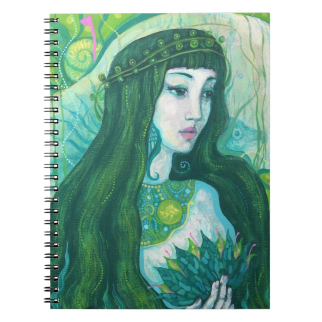 Green Hair Mermaid Underwater Fantasy Surreal Art Notebook (Front)
