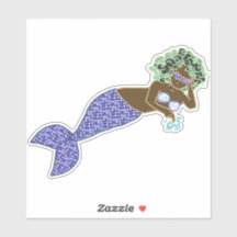 Green Hair, Purple Tail Mermaid Lounging