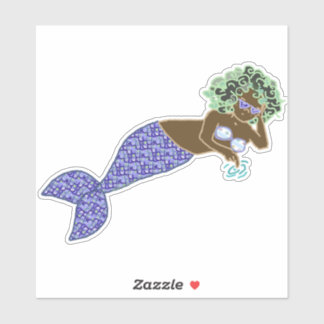 Green Hair, Purple Tail Mermaid Lounging