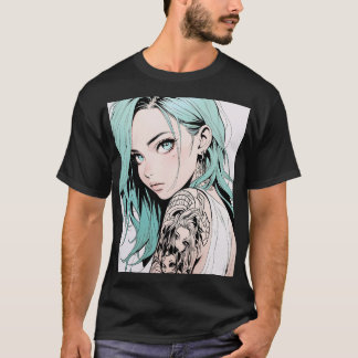 Green Hair Tattoo Anime Girl T-Shirt