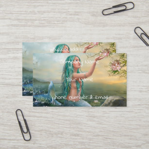 green haired mermaid business card