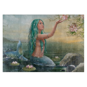 green haired mermaid cutting board