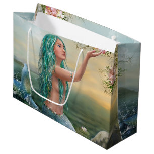 green haired mermaid large gift bag