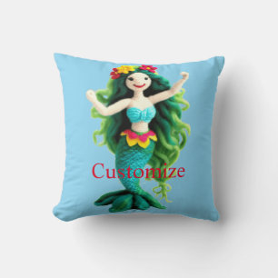 Green-haired Mermaid Thunder_Cove Throw Pillow