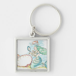 Green-haired mermaid wearing large selection of keychain