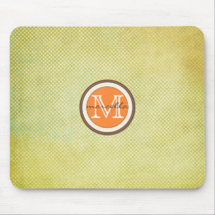 Green Halftone Orange Monogram Mouse Pad