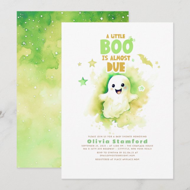 Green Halloween A Baby Boo Fun Baby Shower  Invitation (Front/Back)
