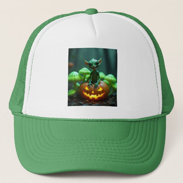 Green halloween alien  trucker hat (Front)