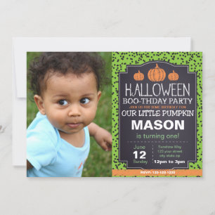 Green Halloween Pumpkin Invite with Photo