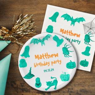 Green Halloween-themed birthday party Paper Plate