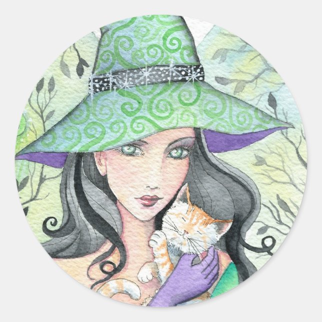 Green Halloween Witch and Orange Tabby Stickers (Front)