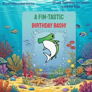 Green Hammerhead Shark Fin-tastic Kid Birthday Invitation